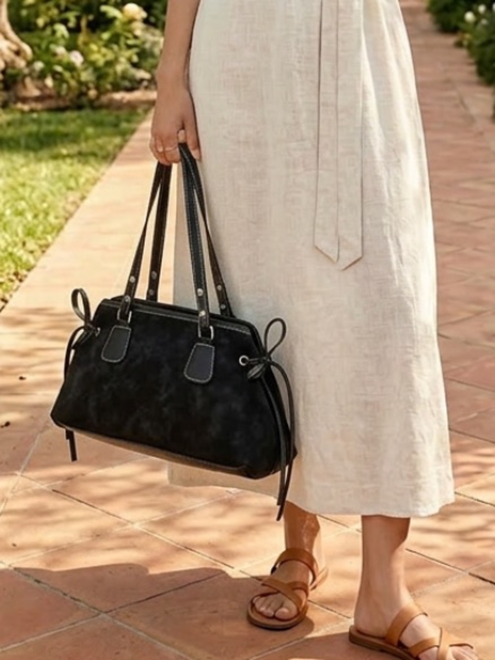 Classic Black Suede Tote Bag - Elegant Everyday Handbag